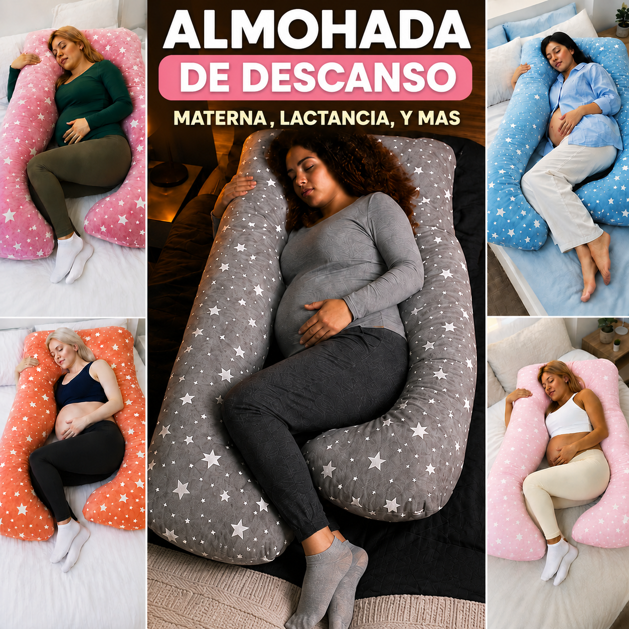🤰 💖 ALMOHADA MATERNAL PREMIUM 5 EN 1 – DESCANSO, LACTANCIA Y SOPORTE