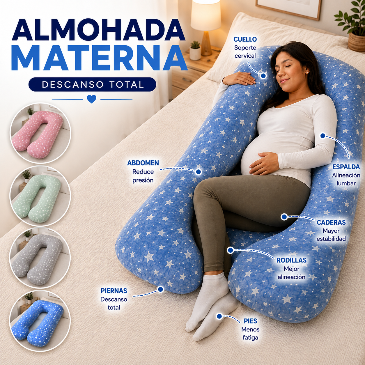 🤰 💖 ALMOHADA MATERNAL PREMIUM 5 EN 1 – DESCANSO, LACTANCIA Y SOPORTE